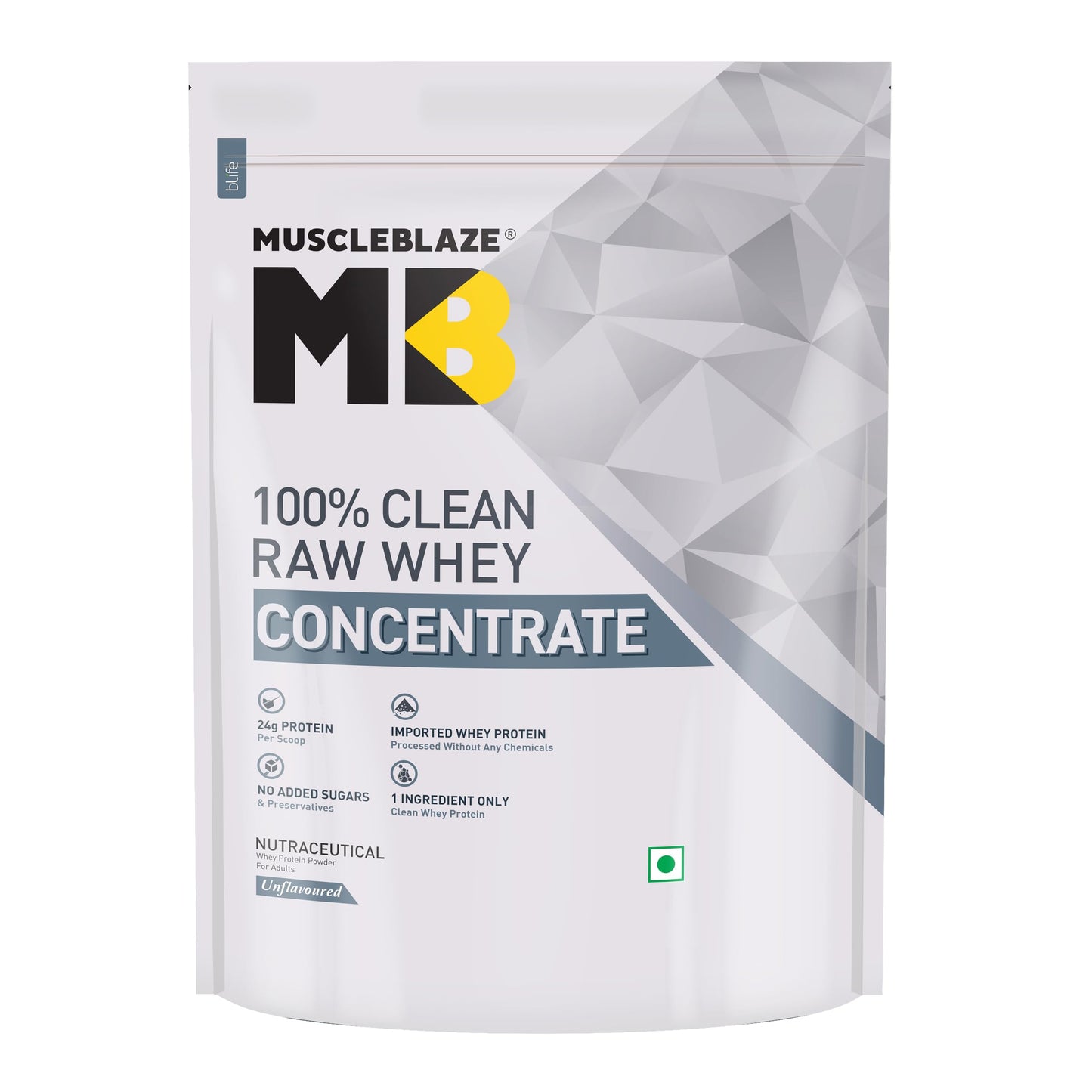 MuscleBlaze 80% Raw Whey Protein Supplement Powder, 1 kg (2.2 lb), 100% Clean Whey Unflavoured