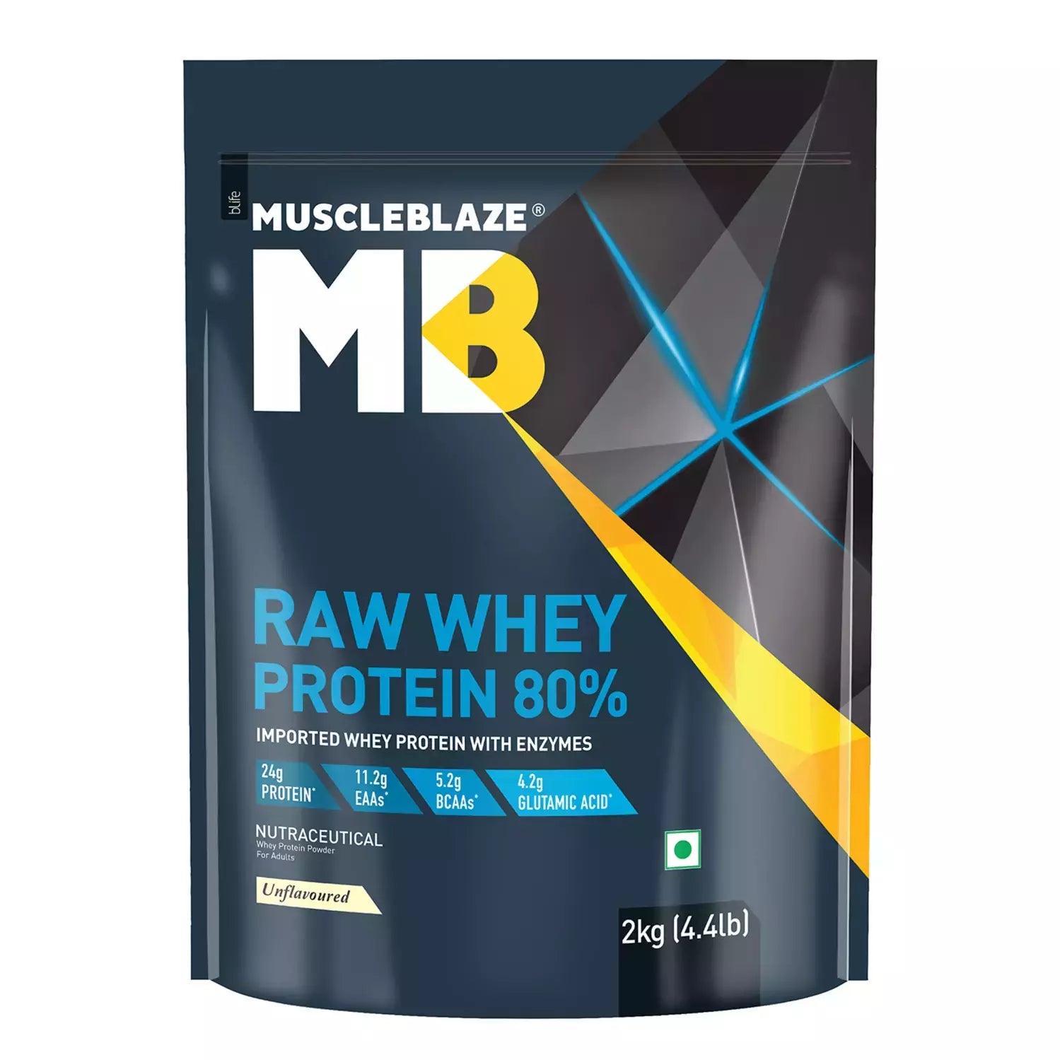 MuscleBlaze 80% Raw Whey Protein Supplement Powder, 2 kg (4.4 lb)