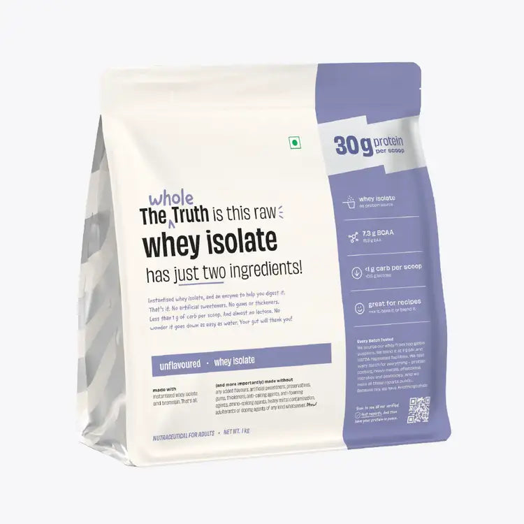 The Whole Truth Unflavoured 30g Pure Raw Whey Protein Isolate Pack of 1 KG