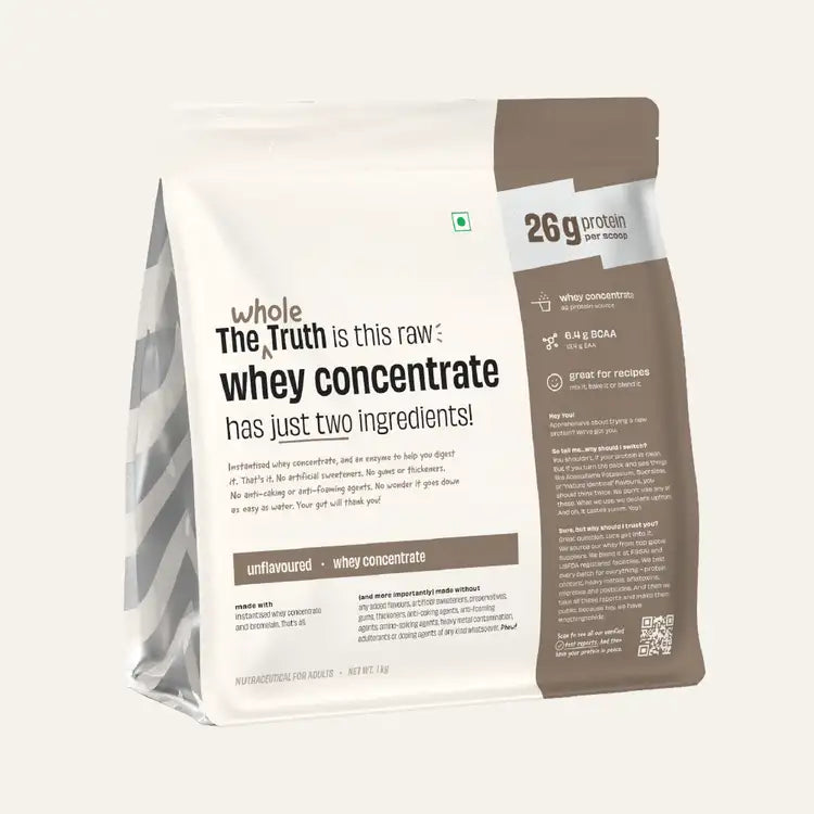 The Whole Truth Unflavoured Raw Whey Protein Concentrate 26 g Pack of 1 KG