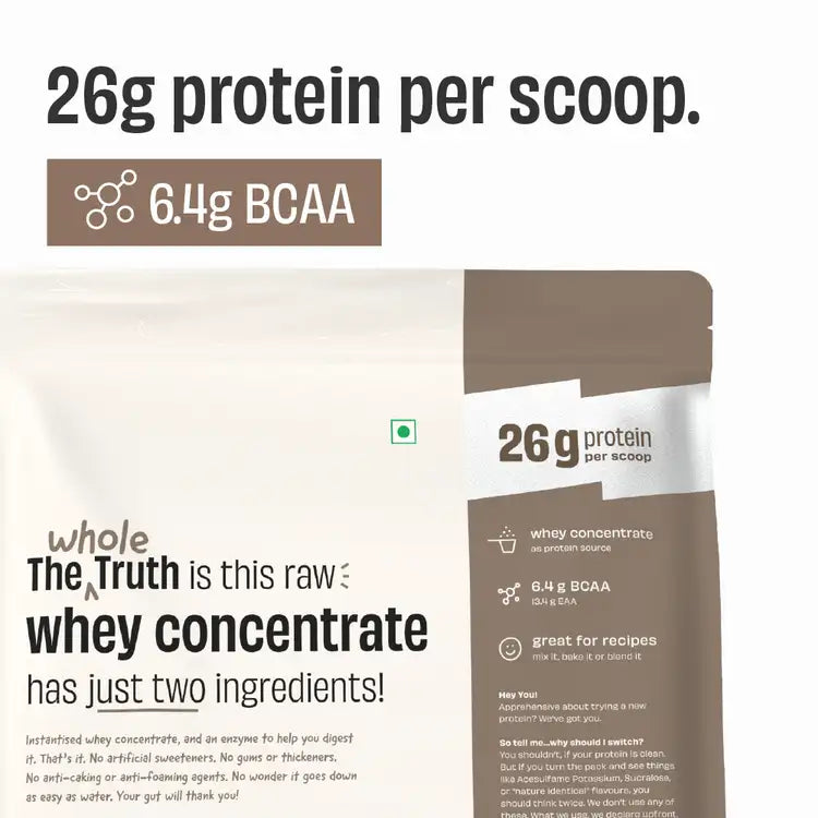 The Whole Truth Unflavoured Raw Whey Protein Concentrate 26 g Pack of 1 KG