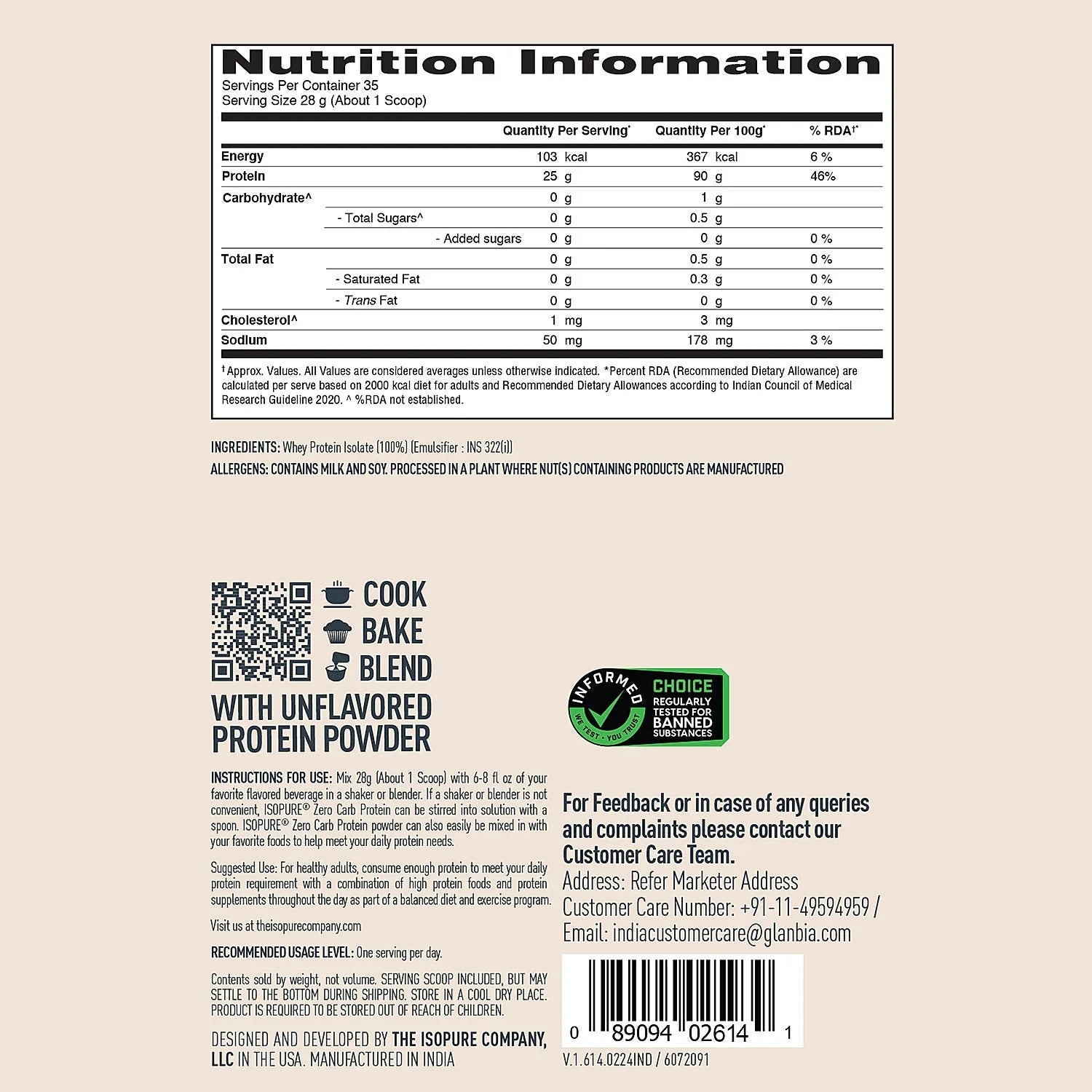 Isopure Unflavored Protein Powder – 1 kg,  Zero-carb