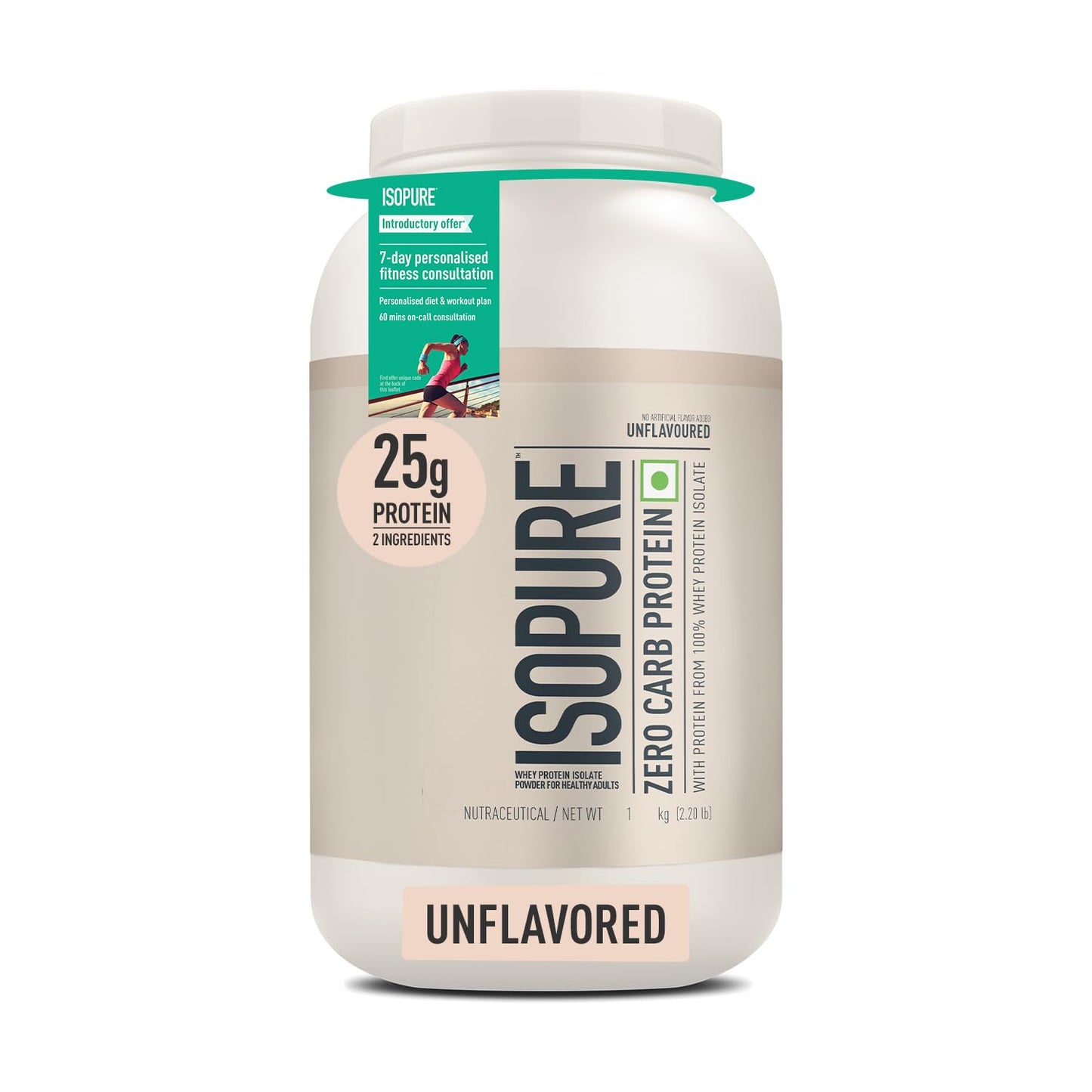 Isopure Unflavored Protein Powder – 2.20 lbs, 1 kg, 25g of 100% Whey Protein Isolate/serve, Zero-carb/sugar/fat, Lactose-free, Vegetarian protein for Men & Women. Offer Pack