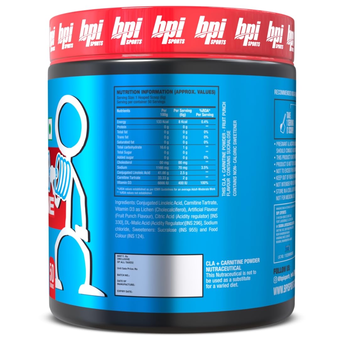 BPI Sports CLA + Carnitine | 300 gms | 50 servings | Fruit Punch