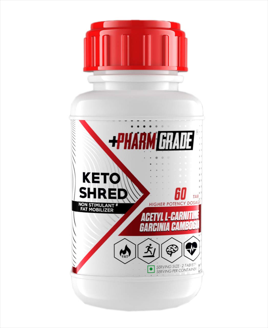Pharmgrade Keto Shred | 1000mg Acetyl-L-Carnitine, 800mg Garcinia Cambogia, 200mg Green Tea Extract (60 Tab) - Veg