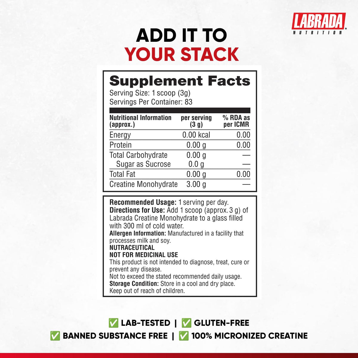 Labrada CreaLean Powder | Unflavoured | 250g