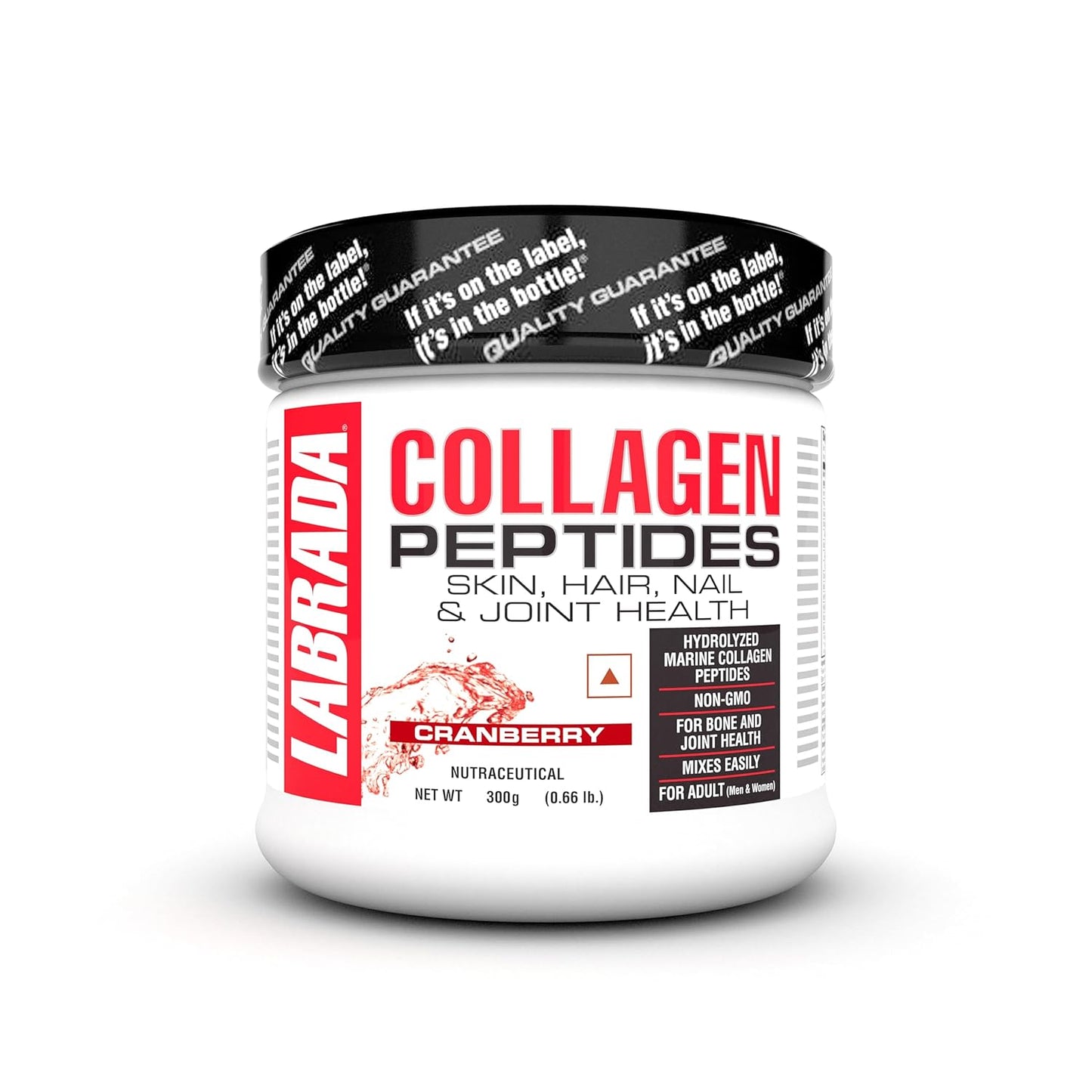 Labrada Marine Collagen Peptides Powder For healthy joints & skin - 300 g (Cranberry, No Beef, Hydrolyzed Collagen)