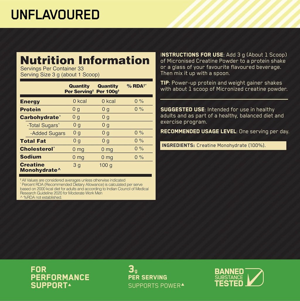 Optimum Nutrition Micronized Creatine Powder | Unflavoured|100 g