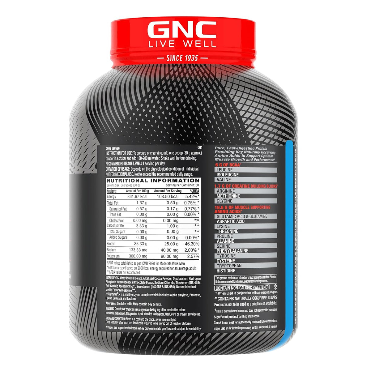 GNC AMP Pure Isolate Whey Protein | Chocolate Frosting | 2Kg