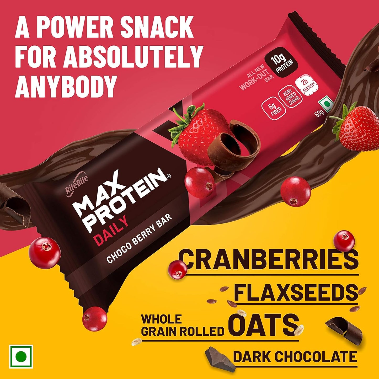 RiteBite Max Protein Daily Choco Berry 10g Protein Bars [Pack of 24]