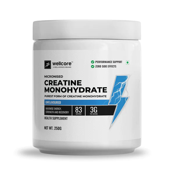 Wellcore - Micronised Creatine Monohydrate (250g, 83 Servings) | 100% Pure Creatine | Unflavored | Supports Athletic Performance and Power