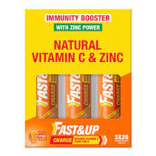 Fast&Up Charge with Natural Vitamin C and Zinc for Immunity - 20 Effervescent Tablets - Orange Flavour