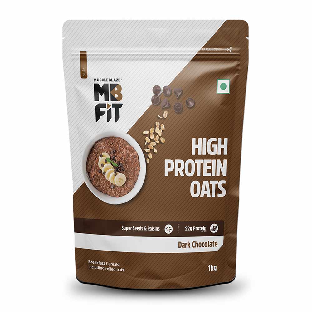 MuscleBlaze Fit High Protein Oats 1kg | 22g Protein | Dark Chocolate | Super seeds and Raisins| 1 Kg* Pack of 2