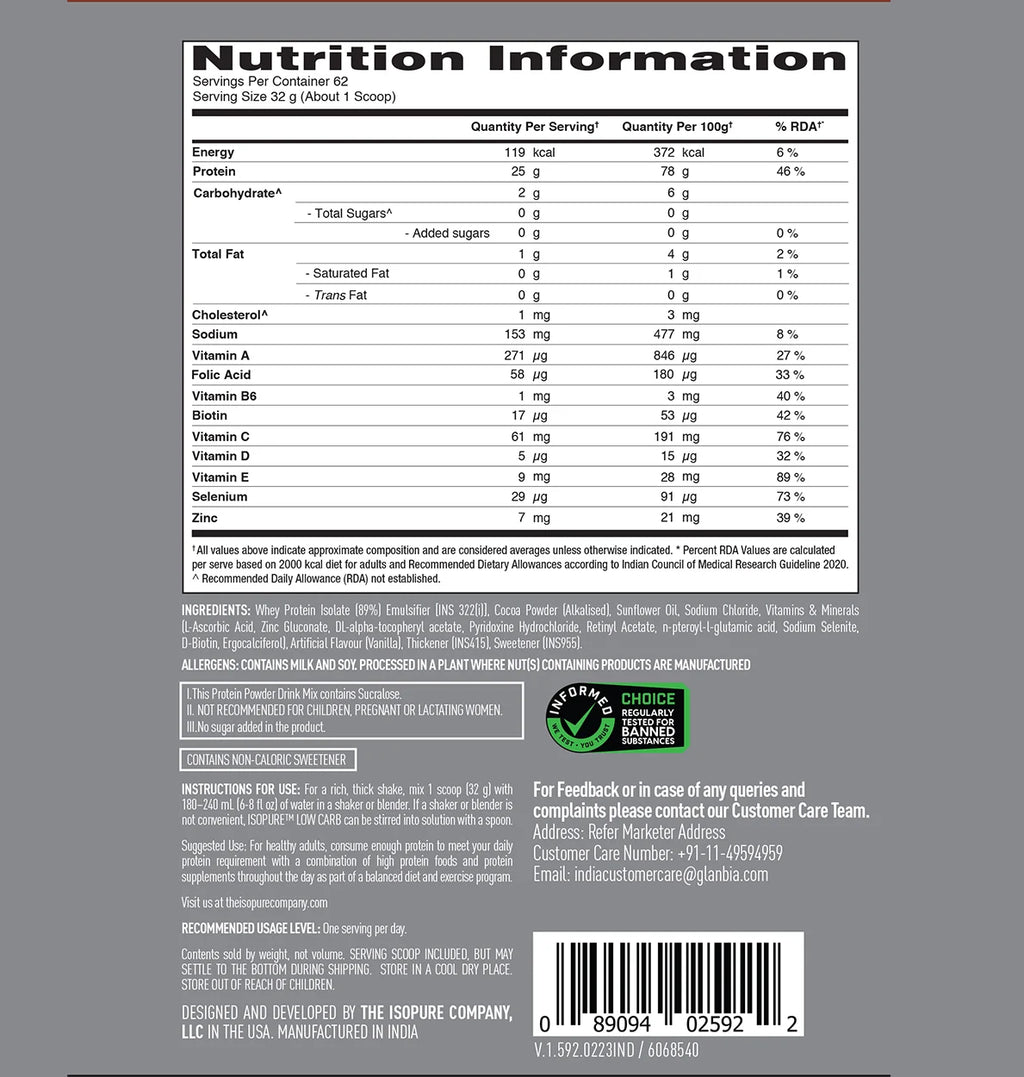 Isopure Low Carb 100% Whey Protein Isolate Powder
