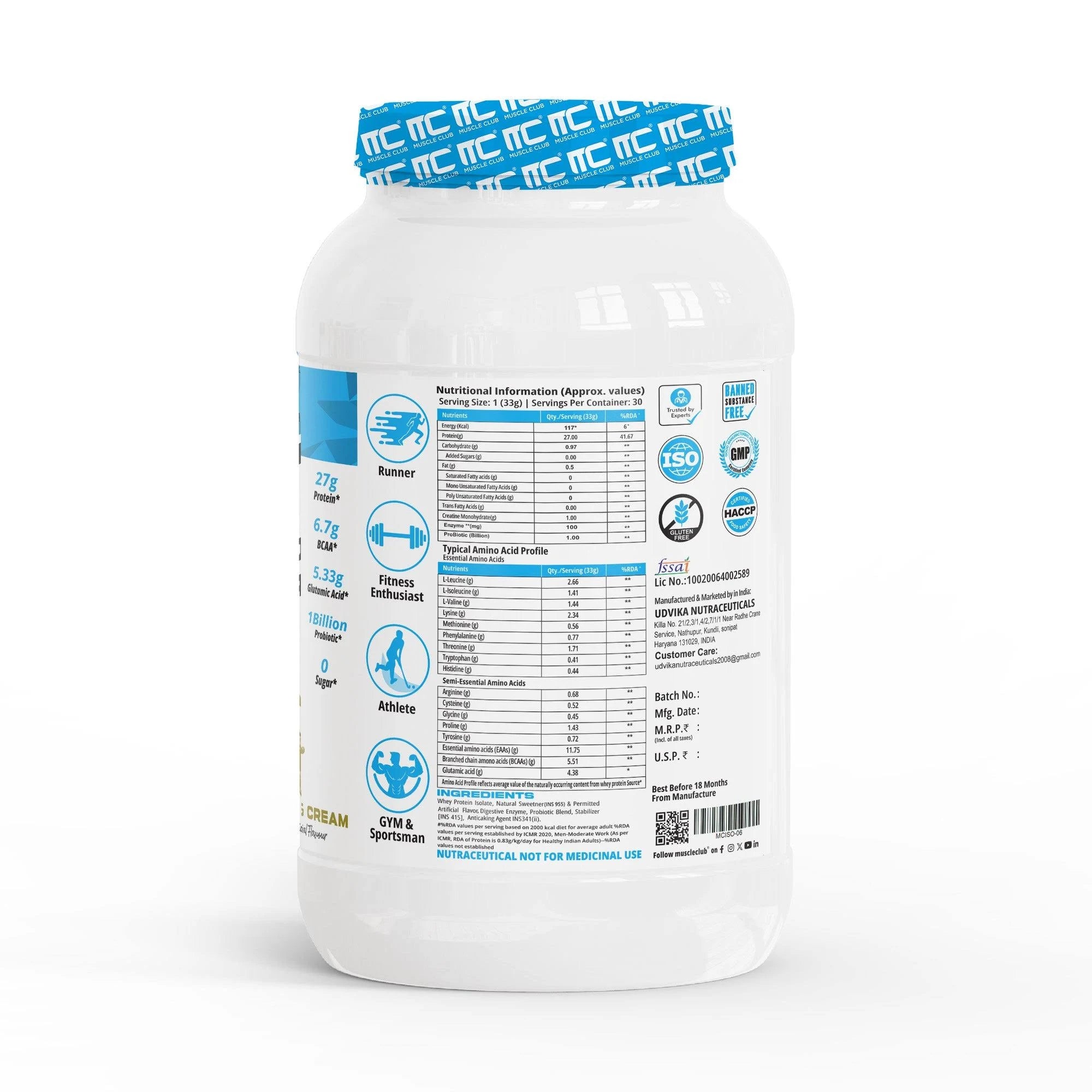 Muscle Club 100% Isolate Whey Protein 60 Servings
