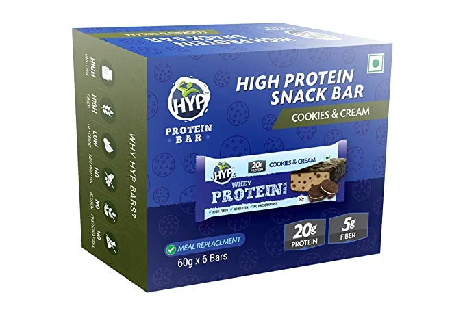 HYP - Whey Protein Bar, Cookies and Cream (6x60g in each box) (Pack of 2)