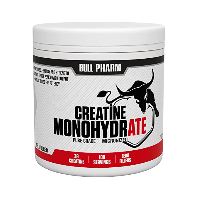 BULLPHARM Micronized Creatine Monohydrate Powder, (Unflavored, 300 Grams, 100 Servings)