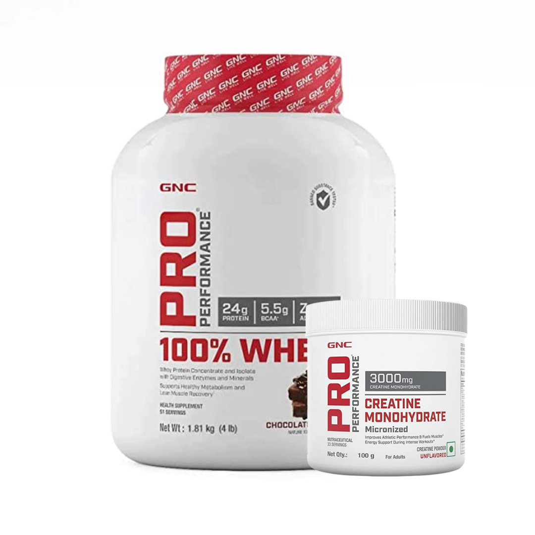 GNC PRO PERFORMANCE 100%Whey (1.81kgs) + GNC Pro Performance Creatine Monohydrate 100g + Shaker